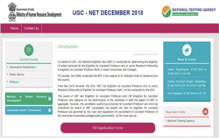 UGC NET December 2018 registration